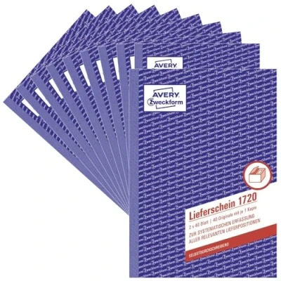 Abbildung von AVERY Zweckform 1720 10 Lieferschein (A5, selbstdurchschreibend, 2x40 Blatt) 10er Pack weiß/gelb