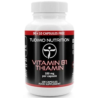 Abbildung von Thiamin Vitamin B1 Hochdosiert 100 mg Kapseln Stück (3+ Monatsvorrat) an Schnell Auflösende Tabletten, mit je 100mg Hochwertigem Vit B 1 Thiamine Mononitrate Pulver