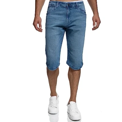 Abbildung von Indicode Herren Jaspar Jeans Shorts mit 5 Taschen Herrenshorts Used Look für Männer Blue Wash, M