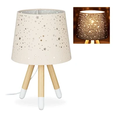 Abbildung von Relaxdays Tischlampe Kinderzimmer, Nachttischlampe für Mädchen, E14, runder Stoffschirm mit Sternen, 40 cm hoch, 50% Eisen , rosa