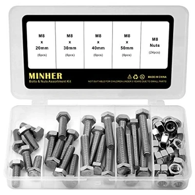 Abbildung von M8 304 Edelstahl Sechskantschrauben Bolzen und Muttern set, Maschinenschrauben schrauben (20mm 30mm 40mm 50mm)