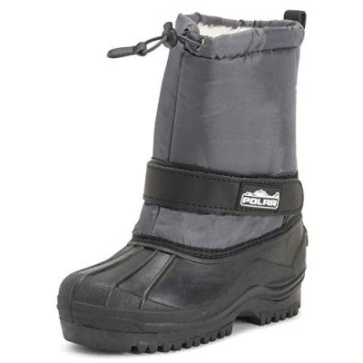 Abbildung von Unisex Kinder Pull On Drawstring Schliessen Nylon Winter Schnee Regen Pelz Stiefel Grau GRE36 AYC0157