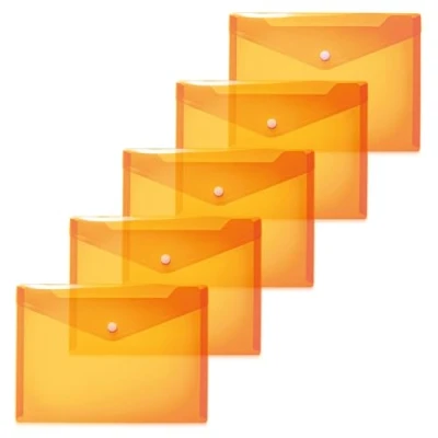 Abbildung von HERMA 20057 Dokumententaschen A5 transparent orange, 5 Stück, kleine Sichttaschen Umschläge mit Druckknopf, Briefumschläge aus Plastik für Schule, Uni, Büro, Reise
