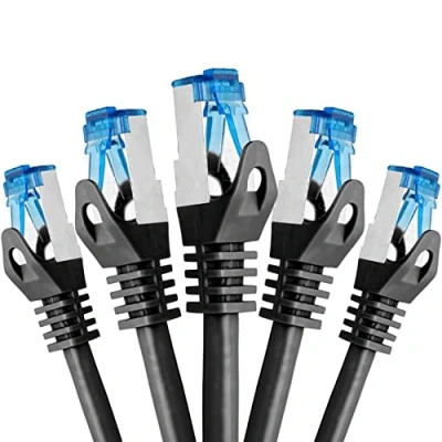 Abbildung von BIGtec 5 Stück 0,75m CAT.7 Gigabit Patchkabel Netzwerkkabel schwarz Kupferkabel Patch Ethernt LAN DSL Kabel CAT7 (RJ45, Cat 7, S/FTP PIMF) 75cm