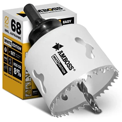 Abbildung von Lochsäge 68 mm Amboss Bi Metall (inkl. 6 kant Standard Aufnahme) ideal für Hohlwanddose, LED Spot, Steckdose in Gipskarton/Holz