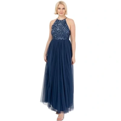 Abbildung von Maya Deluxe Damen Womens Ladies Bridesmaid Maxi Dress Halter Neck Sequin Embellished Prom Graduation Wedding Brautjungfernkleid, French Navy, 52