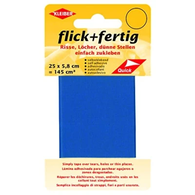 Abbildung von Kleiber flick und fertig, selbstklebender Flicken, Risse, Löcher, dünne Stellen einfach zukleben, Nylon zuschneidbar, kornblau (25 x 5,8 cm)
