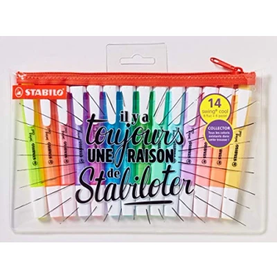 Abbildung von Textmarker STABILO swing cool 14 Stifte im transparentem Mäppchen limitierte Edition mit verschiedenen Farben
