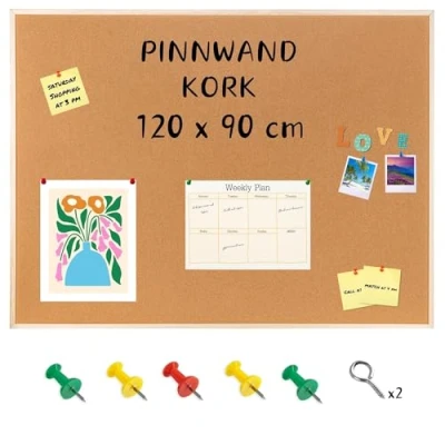 Abbildung von Creative Home 120x90 cm Große Pinnwand Kork inkl. 5 Pinwandnadeln Korkwand Korktafel Holzrahmen Memoboard Hergestellt in der EU Ideal für Büro, Schule, Schlafzimmer und Heim