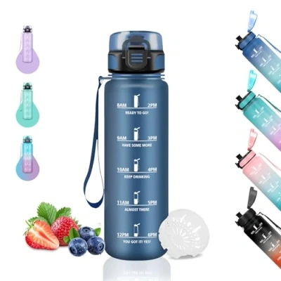 Abbildung von Trinkflasche Kinder 500ml Trinkflasche, Auslaufsicher, mit Filter, Kohlensäure Geeignet, Leicht zu Reinigen, Wasserflasche für Schule, Büro, Camping, Running, Navy blau
