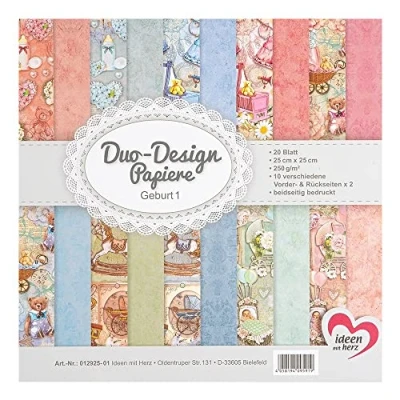 Abbildung von Ideen mit Herz Duo Design Papiere Block 20 Blatt Bastelpapier 25 x cm 250g/m² beidseitig bedruckt Designpapier, Motivpapier ideal für Scrapbooking, Basteln (Geburt)