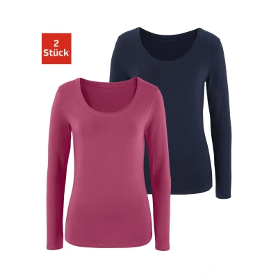 Abbildung von Lascana Langarm 2PACK Langarmshirt, Damen, Größe: 32/34, Beere navy
