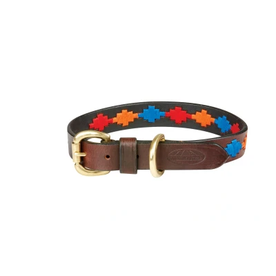 Abbildung von Weatherbeeta Halsband Polo Leder Beaufort Brown/Rot/Orange/Blau S