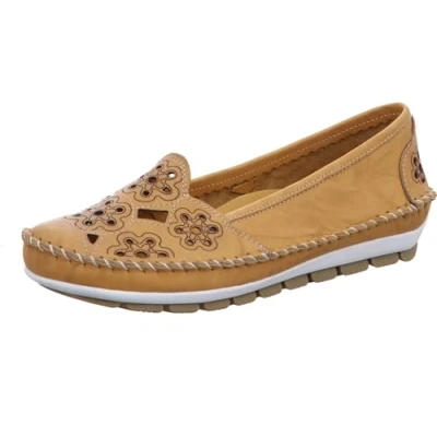 Abbildung von Gemini Damen Slipper Ballerina Leder Cutouts Blumenmuster 382336 01, Größe:40 EU, Farbe:Gelb