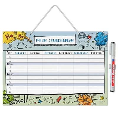 Abbildung von younikat Stundenplan abwischbar zum aufhängen I Doodle bunt inkl. Stift wiederbeschreibbar Grundschule Jungen Mädchen dv_973