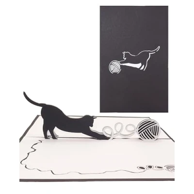 Abbildung von Pop Up Karte Spielende Katze Katzen Karten in 3D als Geburtstagskarte, Geschenk &amp; Einladungskarten zum Geburtstag Kindergeburtstag Geschenkidee, Deko Modell Geschenkverpackung
