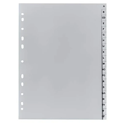 Abbildung von Exacompta 1720B Recycling Kunststoff Register 20 Blatt mit bedruckten Taben A Z für DIN A4 volle Höhe Ringbuchordner Plastikregister die ideale Ablage von Dokumenten Blauer Engel grau