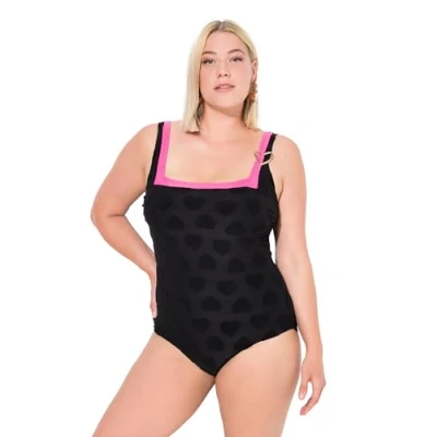 Abbildung von Ulla Popken Monochrome Heart Print Badeanzug, Damen, Größe: 46, Black
