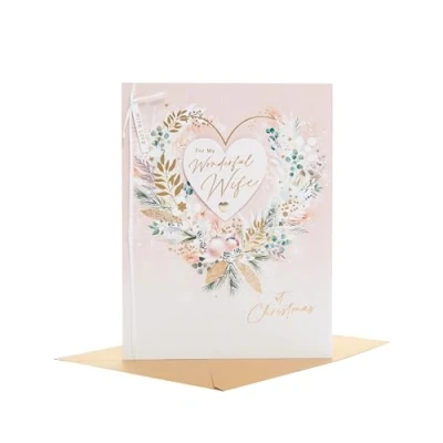 Abbildung von UK Greetings Weihnachtskarte für Ehefrau Rosa Laubherz Design