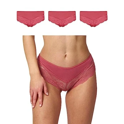 Abbildung von Snocks 3er Pack Hipster Lace Damen Baumwolle Panties mit Spitze Unterhose Slip Gr. L Farbe Mauve