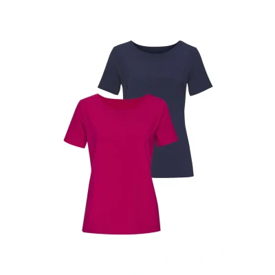 Abbildung von LASCANA T Shirt »mit U Boot Ausschnitt«, (2er Pack), aus elastischer Baumwoll Modal Qualität
