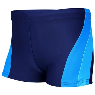 Abbildung von Aquarti Jungen Badehose Schwimmhose Seitliche Paspel Kinder Badeshorts, Farbe: Dunkelblau/Türkis/Hellblau, Größe: 158