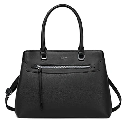 Abbildung von David Jones Damen Handtasche Elegante Frau Henkeltasche PU Leder Schultertasche Tote Shopper Tasche Mehrere Fächer Viele Taschen Umhängetasche Alltags Mode Klassisch Stadt Arbeit Schwarz