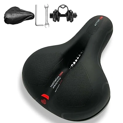 Abbildung von Cloud Comfort Pro 2.0 Fahrradsattel, Bequem Weich Memory Foam Ergonomisch Stoßdämpfend Atmungsaktiv Fahrrad Sattel, Cityradsättel Mountainbikesättel mit Federung für Herren Damen Kinder (Rot 2.0)