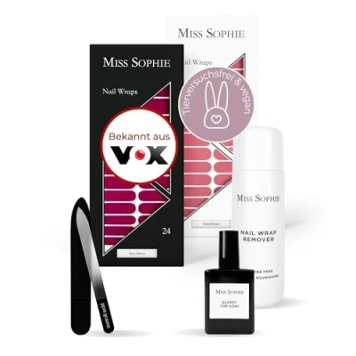 Abbildung von Original Miss Sophie Starterset I Selbstklebende Nagelfolien Nagelaufkleber in Very Berry &amp; Sweetheart Kein Absplittern Langer Halt Schnelle einfache Anwendung Premium Nagellackfolie