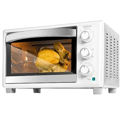 Abbildung von Cecotec Tischofen BakeundToast 3090 White Gyro, 30L, 1500W, 5 Funktionen, Inklusive Drehspieß, Innenbeleuchtung, Krümelschublade, 360º Griff, Konvektionsgaren, Doppelt verglaste Tür