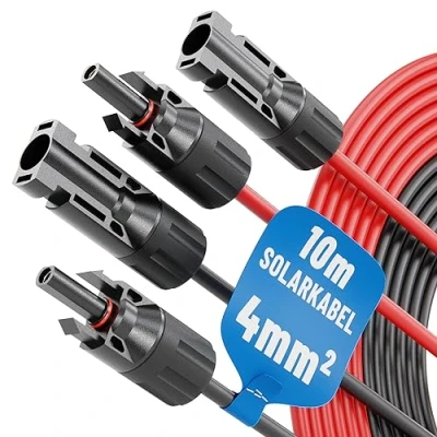Abbildung von ABSINA 2x 10 Meter Solarkabel 4mm2 H1Z2Z2 K schwarz &amp; rot PV Kabel UV beständig Solarleitung 4mm2, Leitung, Photovoltaik Montage Zubehör, Solar 4qmm