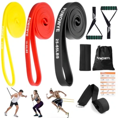 Abbildung von Resistance Bands Set, 3 verschiedene Stufen von Fitnessbänder mit Türanker, Griffen, Schutzhülle, Tragetasche und Trainingsanleitung, Widerstandsbänder für Fitness/Yoga/Krafttraining Männer Frauen