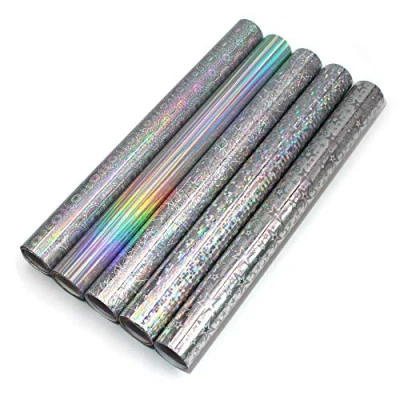 Abbildung von 5er Set Klebefolie Hologramm Selbstklebende Glitzer Dekofolie Farbig Bastelfolie Glitter Vinyl Aufkleber DIY 100cm x 33cm (Silber gemischt)