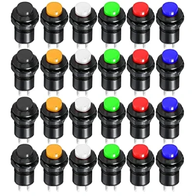 Abbildung von Gebildet 24pcs 12mm Latching Verriegeln Druckknopfschalter, SPST EIN AUS AC 250V/1.5A 125V/3A, Plastik DIY Einrasten Schalter Mini Drücken Taster für Autotrompete, PC, Tischlampe, Haustürklingel