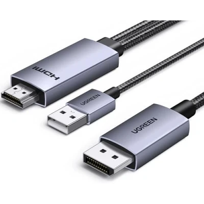 Abbildung von UGREEN HDMI auf DisplayPort Kabel, 4K@60Hz, 1080P@240Hz, DisplayPort, DP 1.2, HDCP 2.3, HDR, Aluminiumgehäuse mit Gitter, Kompatibel PS5/4 Xbox Serie, X/S Switch, Laptop, PC, Monitor
