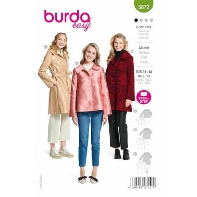 Abbildung von Burda Schnittmuster, 5872, Mantel [Damen, Gr. 34 48], Level 1 super easy