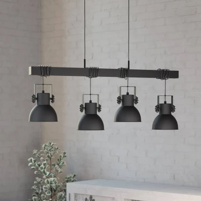 Abbildung von EGLO Pendelleuchte Esstisch Shirebrook, 4 flammige Hängelampe für Wohnzimmer und Esszimmer, FSC100PA, Industrial Esszimmerlampe aus Metall Holz in schwarz, E27 Fassung