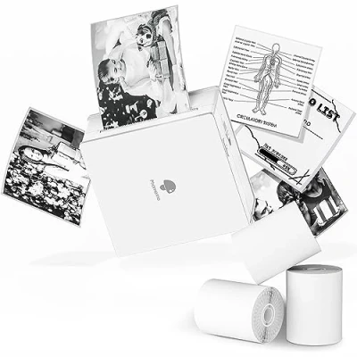 Abbildung von Phomemo M02 Tragbarer Druckersatz 3 Papierrollen enthalten Thermischer Bluetooth Taschendrucker Sofortiger Fotodrucker Telefondrucker kompatibel mit Android iPhone iPad für Journal Children Weiß