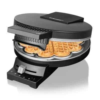 Abbildung von Cloer 180 Waffeleisen für eine Herzwaffel, 930 W, Waffelgröße 16 cm, schwere Backplatten, optische und akustische Fertigmeldung, Metall, schwarz
