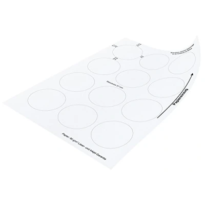 Abbildung von Buttonpapier (Kreisdurchmesser: 57,2 mm) für 56 mm Buttons zum selber machen, A4 Druckvorlagen, 25 Blatt (300 Papierkreise), weiß, 100 g/m²