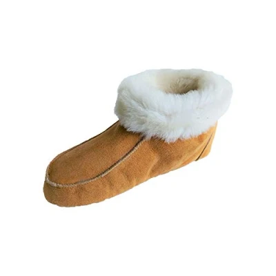 Abbildung von Naturasan Lammfell Hüttenschuhe Hausschuhe/Mokassin mit Ledersohle/flauschig weich, gefüttert warmen Schaffell HS 01 (Cognac/Weiss, numeric_43)