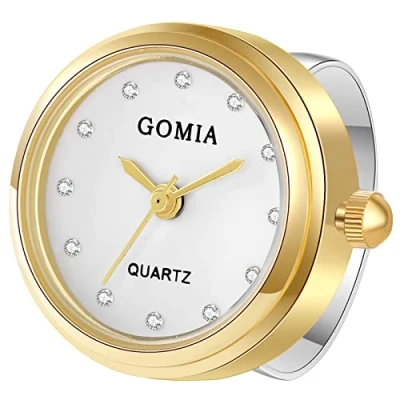 Abbildung von JewelryWe Ringuhr Fingeruhr Damen Herren Analog Quarz Edelstahl Verstellbar Ring Uhr Fingerringuhr Uhrenring mit Weiß Strass Rundem Zifferblatt Silber