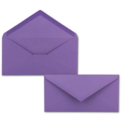 Abbildung von 25 Brief Umschläge Violett DIN Lang 110 x 220 mm (11 22 cm) Nassklebung ohne Fenster Ideal für Einladungs Karten Serie FarbenFroh