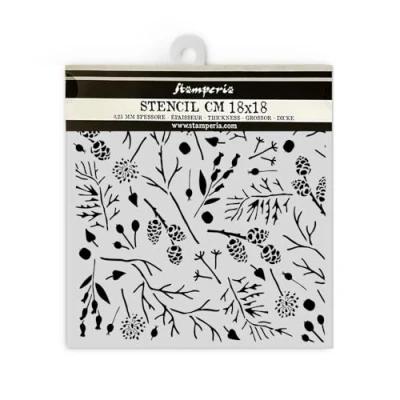 Abbildung von Stamperia Thick Stencils for Scrapbooks, Albums, Cards, Bullet Journals, and More, Flexible Material, Easy to Clean, Perfect Hobbies, Crafts, Gifting (Forest Branches Pinecones)