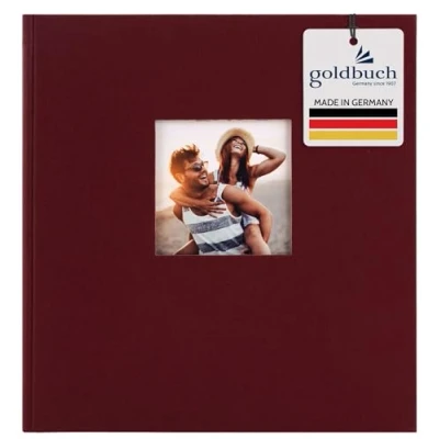 Abbildung von goldbuch 27972 Fotoalbum mit Fensterausschnitt, Bella Vista, Erinnerungsalbum 30 x 31 cm, Foto Album 60 schwarze Seiten Pergamin Trennblättern, Fotobuch aus Leinen, Bordeaux