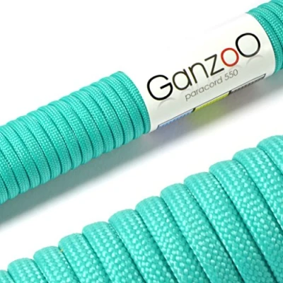 Abbildung von Ganzoo Paracord 550 Seil Türkis 4mm Schnur Typ 3, Nylon &amp; Polyester, ideal für Basteln von Hundeleine Halsband Armband/Camping Survival und Outdoor 15 Meter Allzweckseil 7 Innenstränge