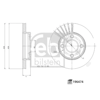 Abbildung von FEBI BILSTEIN Bremsscheibe Vorderachse 238mm 17mm 5 loch 100mm innenbelüftet 196474 Bremsscheiben, Scheibenbremsen