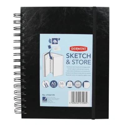 Abbildung von Derwent Sketch &amp; Store Hardcover Skizzenbuch, A5 Hochformat, Zeichnen Schreiben, 56 Blatt, Säurefreies Papier, Buch, Spiralgebundener Buchrücken, Professionelle Qualität, 2102179