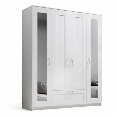 Abbildung von Stella Trading LEPINI Kleiderschrank mit Spiegeltüren in Weiß Vielseitiger Drehtürenschrank 4 türig für Ihr Schlafzimmer 156 x 191 50 cm (B/H/T)
