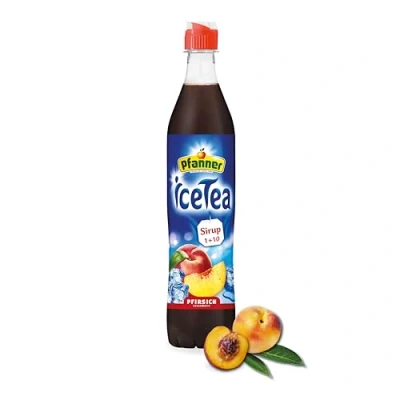Abbildung von Pfanner Eistee Pfirsich Sirup 1 x 700 ml Getränkesirup ergibt über 7 Liter Wasser mit Ice Tea Geschmack